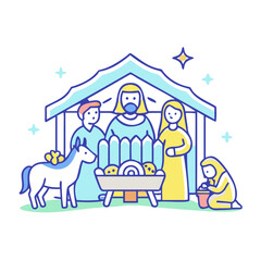 nativity scene vector icon, christmas vector illustration - simple illustration of anativity scene, symbolizing holiday celebrations and festive spirit. christmas flat illustration.
