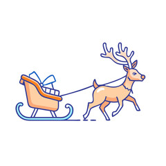 reindeer pulling sleigh vector icon, christmas vector illustration - simple illustration of areindeer pulling sleigh, symbolizing holiday celebrations and festive spirit. christmas flat illustration.