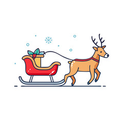Fototapeta premium reindeer pulling sleigh vector icon, christmas vector illustration - simple illustration of areindeer pulling sleigh, symbolizing holiday celebrations and festive spirit. christmas flat illustration.