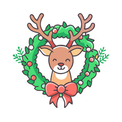 reindeer with wreath vector icon, christmas vector illustration - simple illustration of areindeer with wreath, symbolizing holiday celebrations and festive spirit. christmas flat illustration.