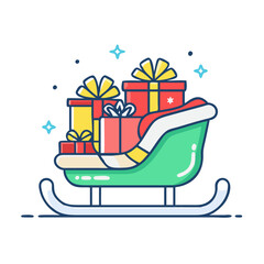 sled with gifts vector icon, christmas vector illustration - simple illustration of asled with gifts, symbolizing holiday celebrations and festive spirit. christmas flat illustration.