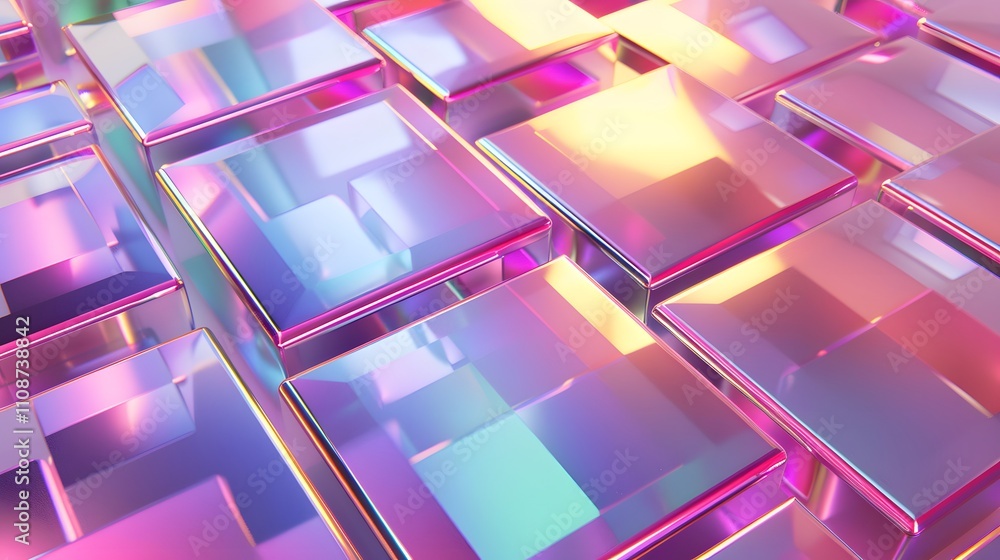 Poster abstract iridescent cubes pattern design