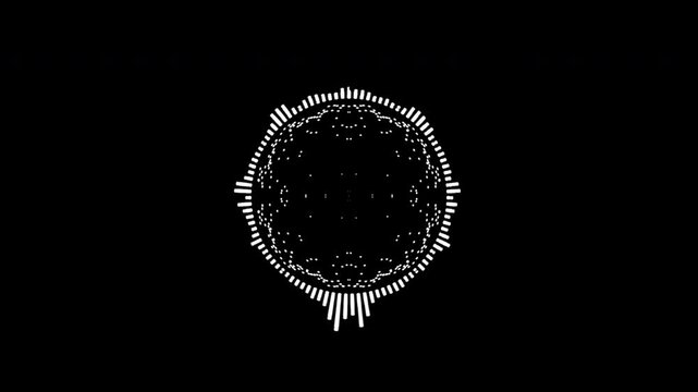 A graphic circular loop of rhythmic audio frequency sound waves in the background	
