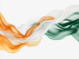 A creative tricolor wave design (saffron, white, green) sweeping across a white background.