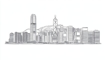 Obraz premium Urban Silhouette: Iconic Buildings in Single-Line Sketch
