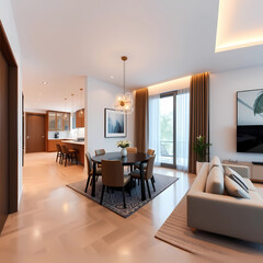 Fototapeta premium Interior of modern dining room 3d rendering