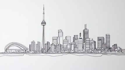Fototapeta premium Urban Silhouette: Iconic Buildings in Single-Line Sketch
