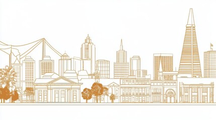 Obraz premium Urban Silhouette: Iconic Buildings in Single-Line Sketch