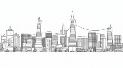 Fototapeta premium Urban Silhouette: Iconic Buildings in Single-Line Sketch