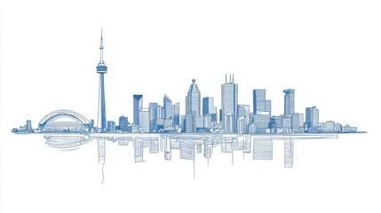 Urban Silhouette: Iconic Buildings in Single-Line Sketch