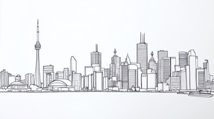 Obraz premium Urban Silhouette: Iconic Buildings in Single-Line Sketch