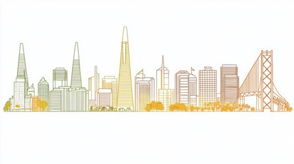 Obraz premium Urban Silhouette: Iconic Buildings in Single-Line Sketch