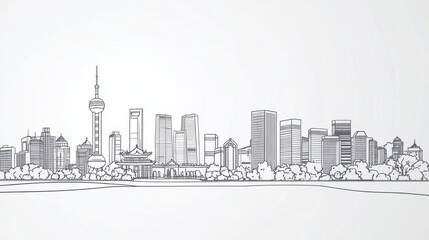 Obraz premium Urban Silhouette: Iconic Buildings in Single-Line Sketch