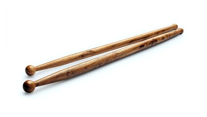 Pair of Wooden Drumsticks Close-up Studio Shot on White Background Musical Instrument Percussion Rhythm