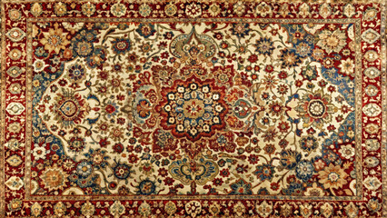 Texture old Persian carpet with floral pattern. Oriental rug with intricate pattern