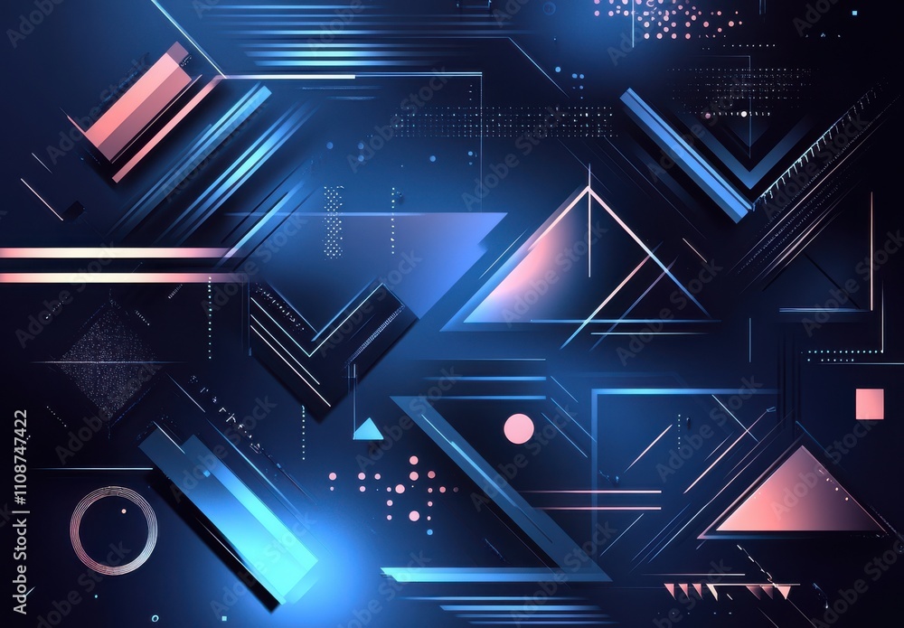 Poster abstract geometric background with dynamic shapes, lines, and vibrant colors creating a modern digit