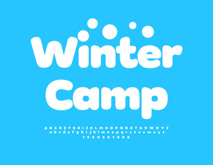Fototapeta premium Vector creative logo Winter Camp. Classic White Font. Snowy style Alphabet Letters and Numbers set.