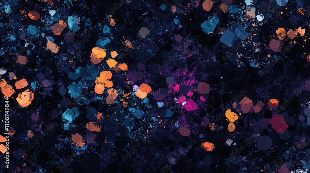 Aufkleber hand-drawn pixel design with imperfect pixel clusters scattered across the canvas, using dark tones 