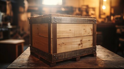 Rustic Wooden Box on Table in Workshop