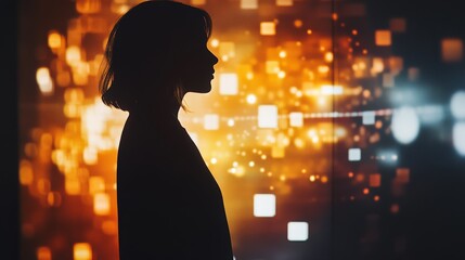 Quantum Computing Technician Silhouette with Glowing Visuals