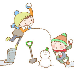 雪合戦をする男の子2人