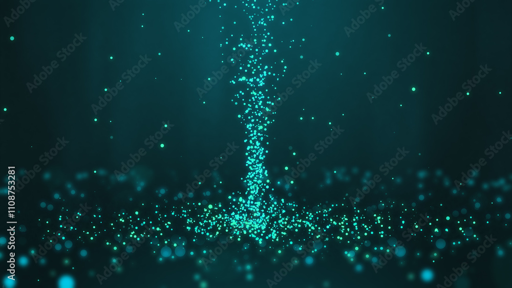 Aufkleber blue tornado at the center of many particles twirling on the ground and flying in the air with light