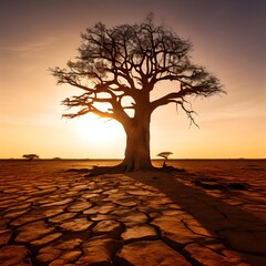 Ancient Baobab Tree on a Vast, Dry Savannah, baobab tree, dry savannah, ancient tree, arid landscape, lonely tree, sunset, resilience, africa, desert, huge, large, scenery, wildlife, exotic, growth