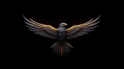 Obraz premium An exquisitely crafted logo showcasing a majestic red tailed hawk its dark gray and gold design shimmering against a solid black backdrop