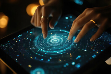 Finger taps on a tablet screen.