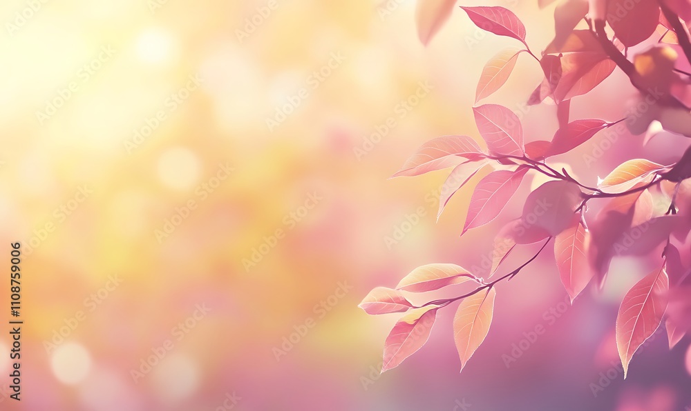 Aufkleber a soft, dreamy scene of pastel leaves illuminated by warm sunlight, creating a serene and tranquil a