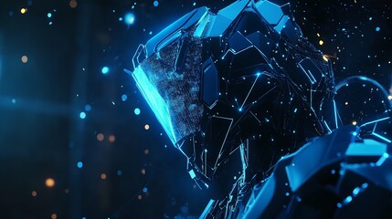  Abstract Polygonal 3D Illustration of Computer Screen and Robot