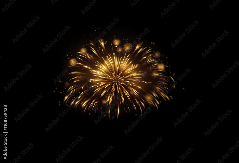 Poster a breathtaking display of golden fireworks explodes against a deep black night sky. the radiant burs