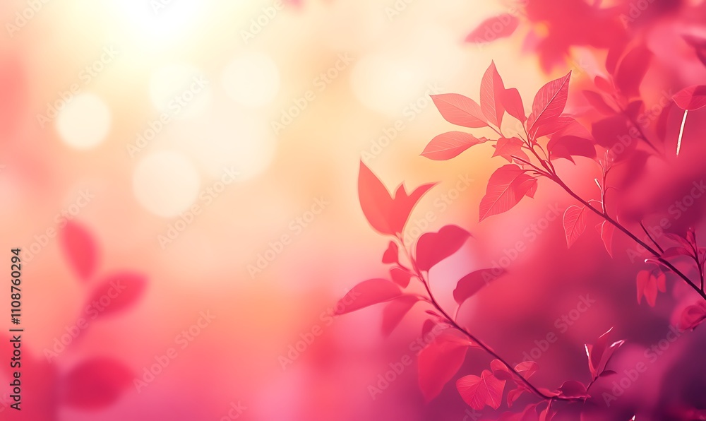 Aufkleber A dreamy backdrop of soft pink hues with delicate leaves, creating a serene and tranquil atmosphere.