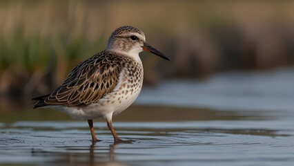Ruff - Philomachus pugnax / Calidris pugnax - at the Curonian lagoon shore, Lithuania, spring Generative AI