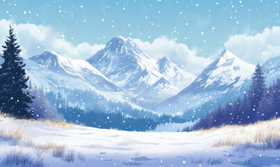 Obraz premium Serene snowy mountain landscape peaceful winter scene