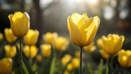 Radiant Tulips A Bright Spring Display Bathed in Soft Sunlight