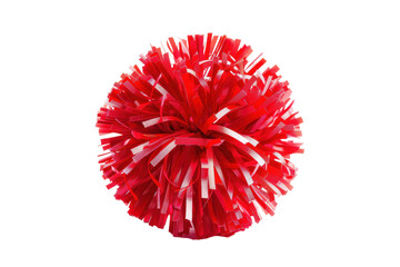 Bright red pom pom made of ribbons used for cheerleading, decorations, or crafts