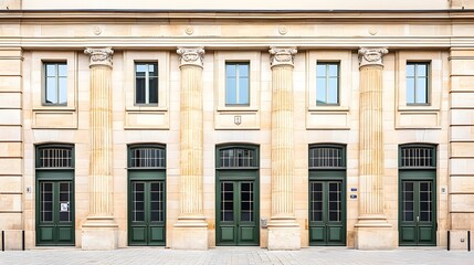 Obraz premium International court facade with grand architecture and flagpoles, symbolizing justice and global cooperation in resolving disputes.