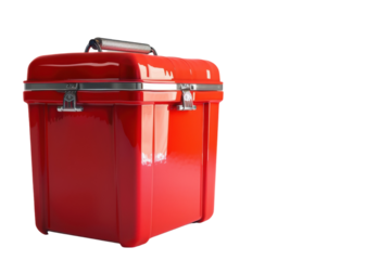 Bright red lunchbox with sleek design and metallic accents ideal for outdoor activities and everyday use