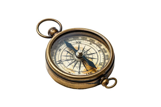Vintage brass compass on a white background highlighting its intricate design and craftsmanship