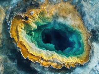 Breathtaking Aerial View of Grand Prismatic Spring in Yellowstone National Park Showcasing Vibrant Colors and Unique Geothermal Formation