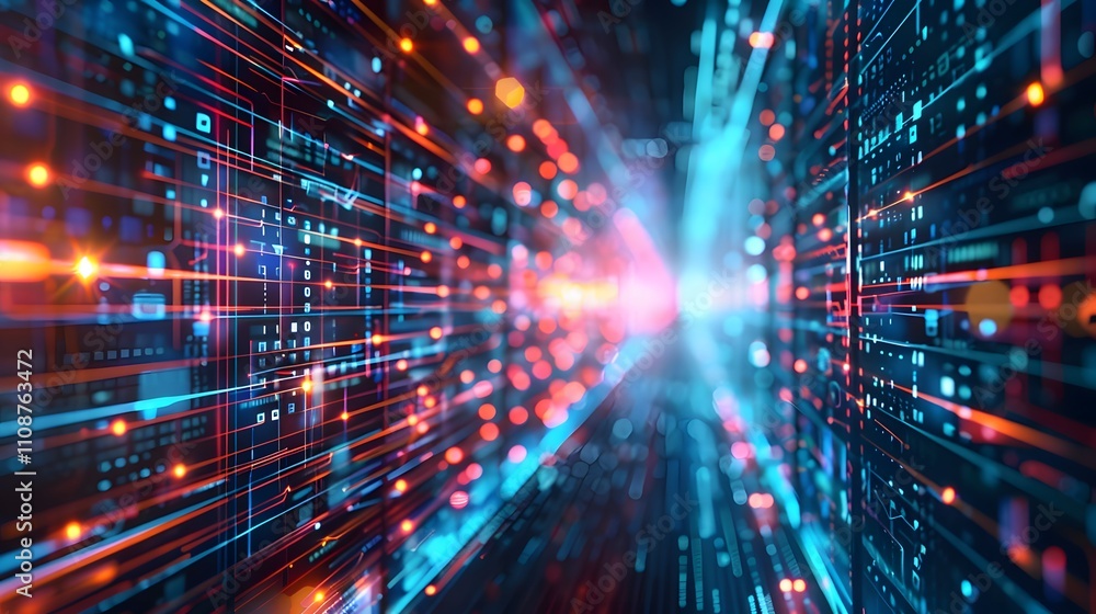 Poster abstract digital data stream network visualization