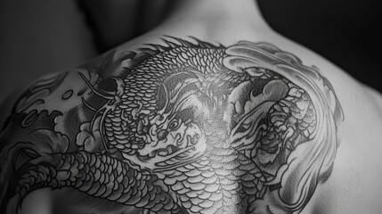 a man with a dragon tattoo on his back
