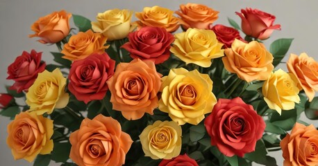 Obraz premium A bouquet of colorful paper roses in various shades of yellow, orange, and red, colored flowers, floral arrangements