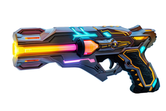 Futuristic laser gun design showcasing vibrant colors and intricate details suitable for a sci-fi theme