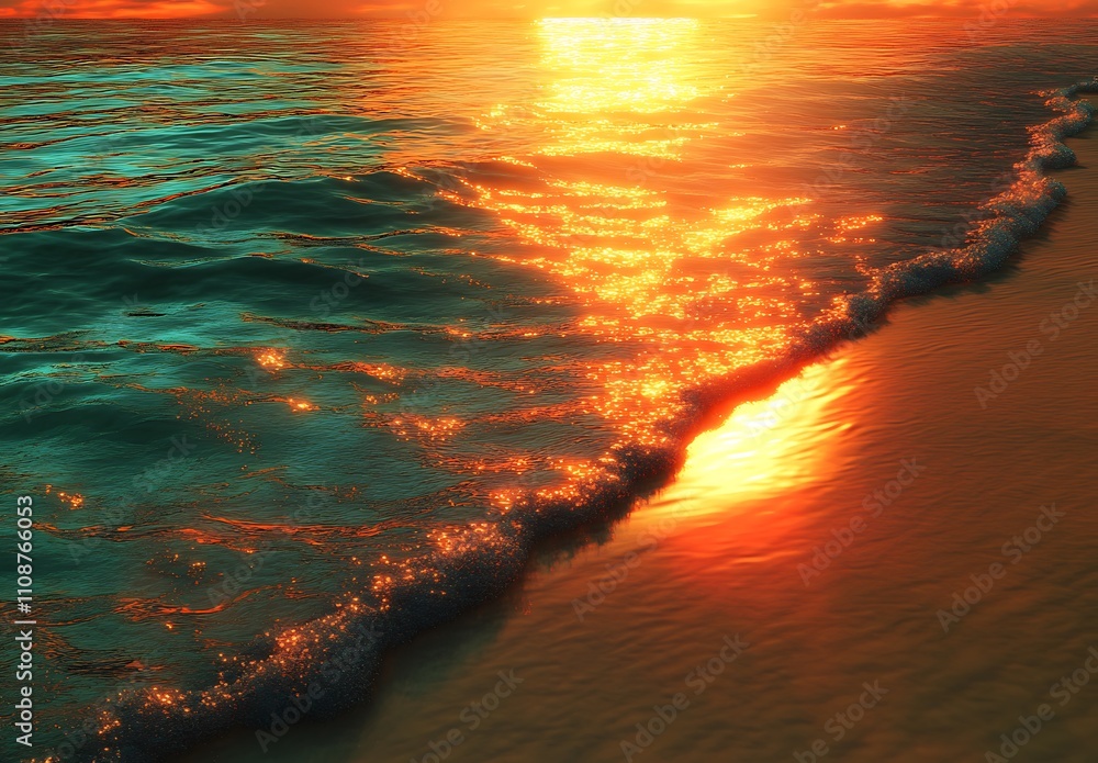 Poster a serene sunset reflects on the waves, creating a vibrant interplay of colors on the water's surface
