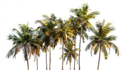 Obraz premium A cutout palm grove featuring a palm tree isolated on a white background. Coconut tree. High-quality image for professional compositions.