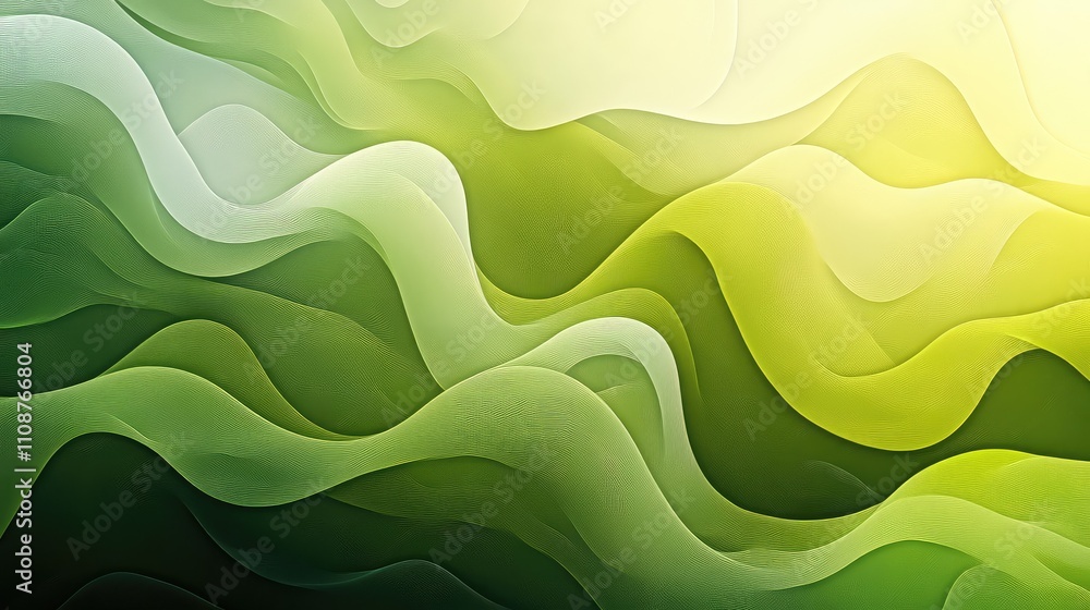 Wall mural Smooth pixel design with organic curves and soft gradients of green and yellow, resembling the texture of moss or algae