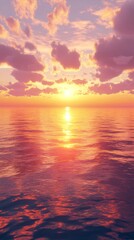 Fototapeta premium A stunning sunset over calm waters, featuring vibrant hues of orange, pink, and purple reflected on the surface.