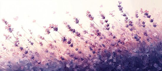 Naklejka premium A serene landscape of lavender flowers in soft hues, evoking tranquility and beauty.